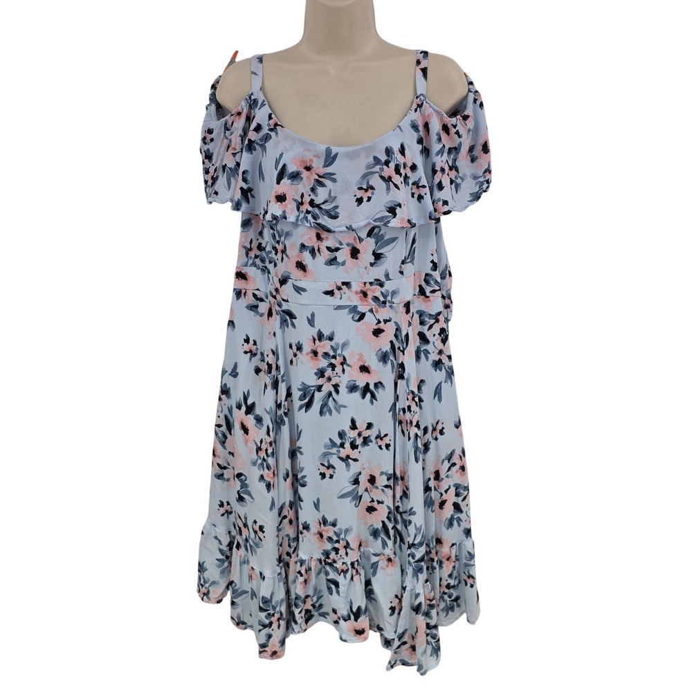 torrid Light Blue Floral Cold-Shoulder Midi Dress